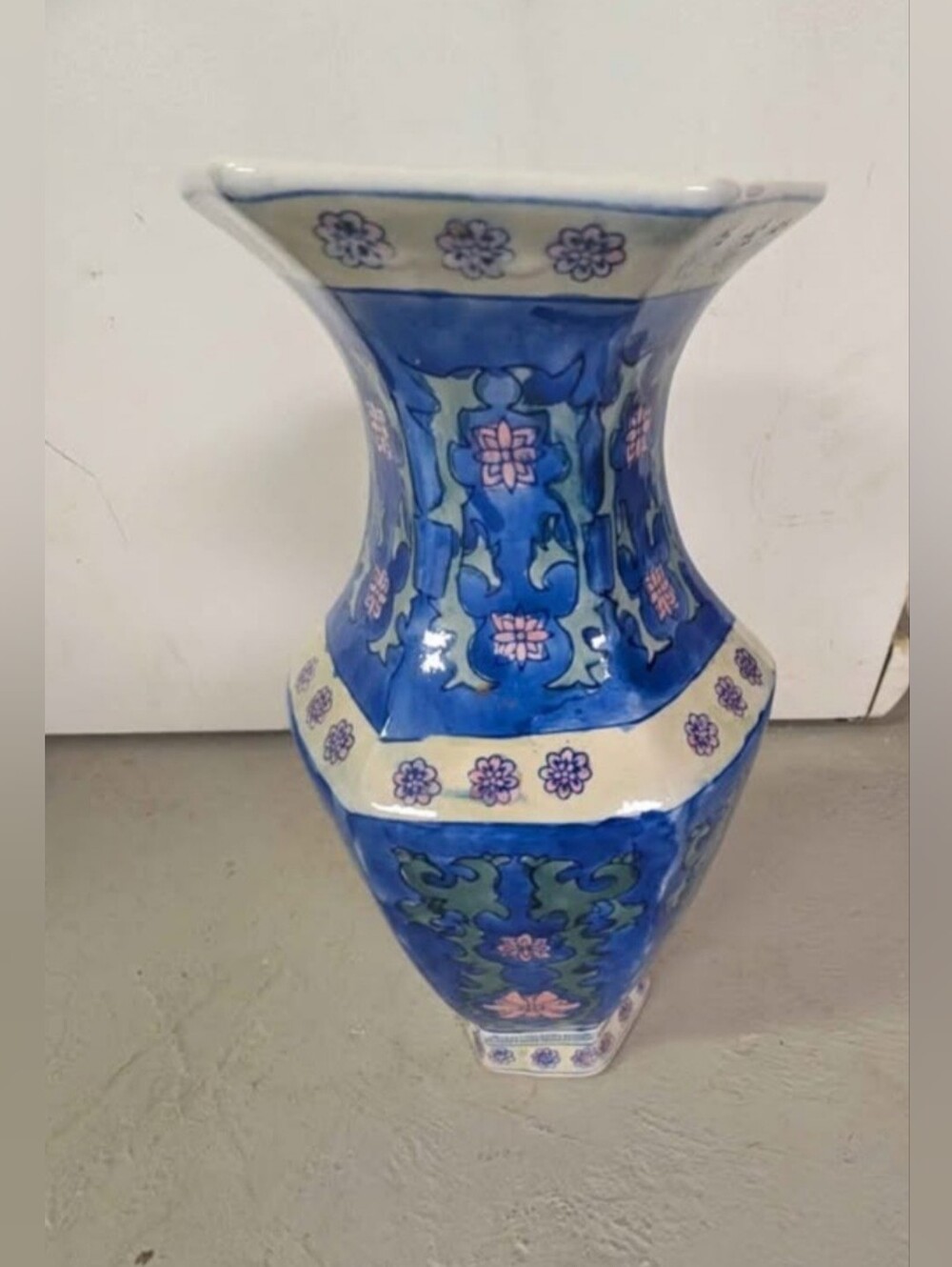 Blue Floral Ceramic Floor Vase - Elegant Home Accent